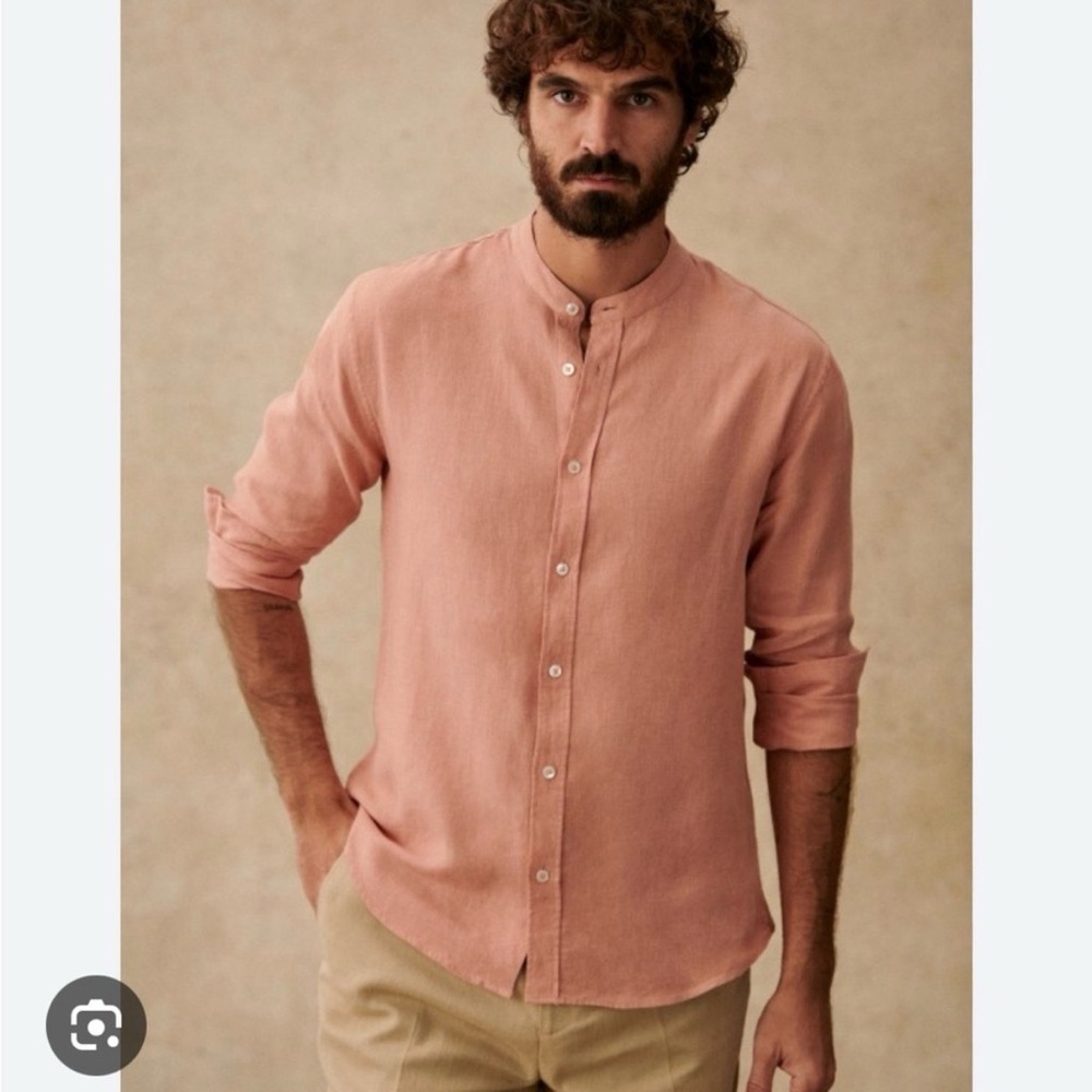 Men's Octobre Benny Linen Button-Up Shirt in Terracotta